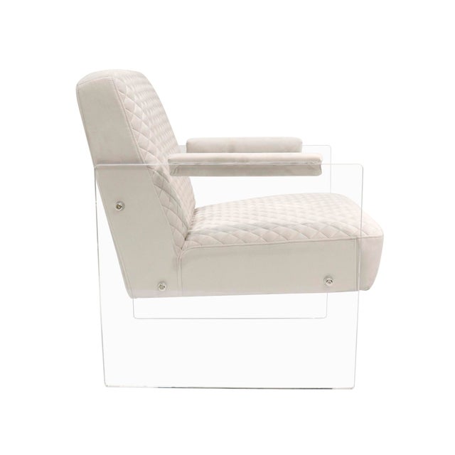 Modern Pasargad Home Tribecca Acrylic and Velvet Accent Chair, Ivory For Sale - Image 3 of 6