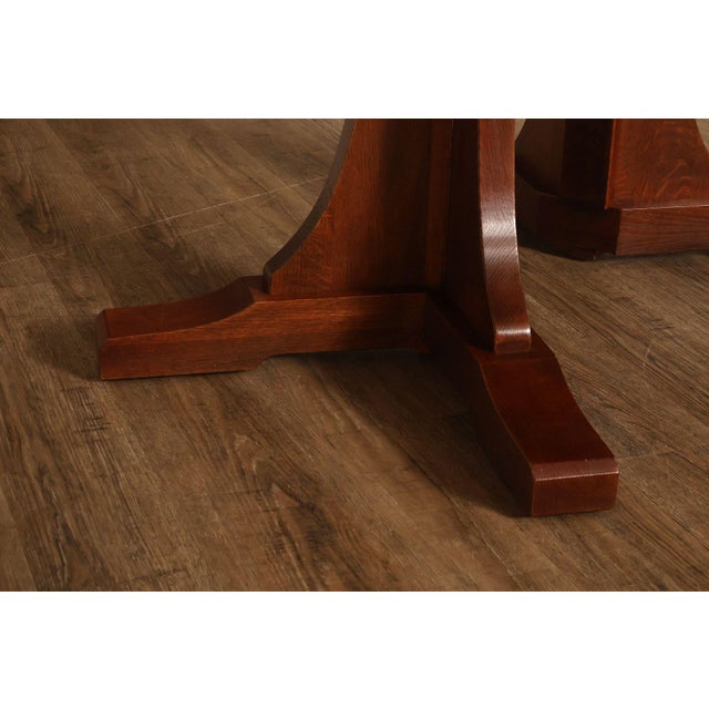 Brown Stickley Mission Collection Round Oak Expandable Dining Table For Sale - Image 8 of 18