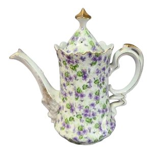 Vintage Romantic Hand Painted Chintz Violets Gilded Lefton Porcelain Coffee Tea Pot