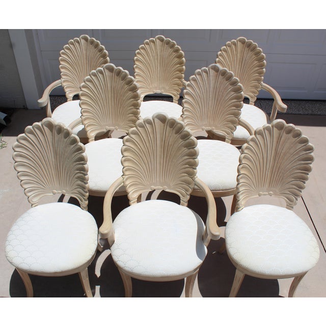 1980s Vintage Italian Hollywood Regency Grotto Shell-Back Dining Chairs - Set of 8 For Sale - Image 4 of 18
