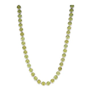 Sterling Silver Green Peridot Birthstone Tennis Necklace for Womens For Sale