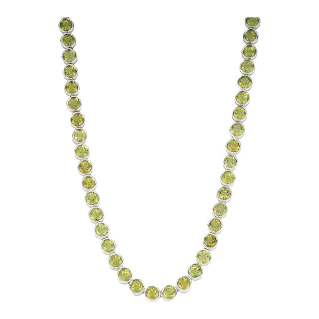 Sterling Silver Green Peridot Birthstone Tennis Necklace for Womens For Sale