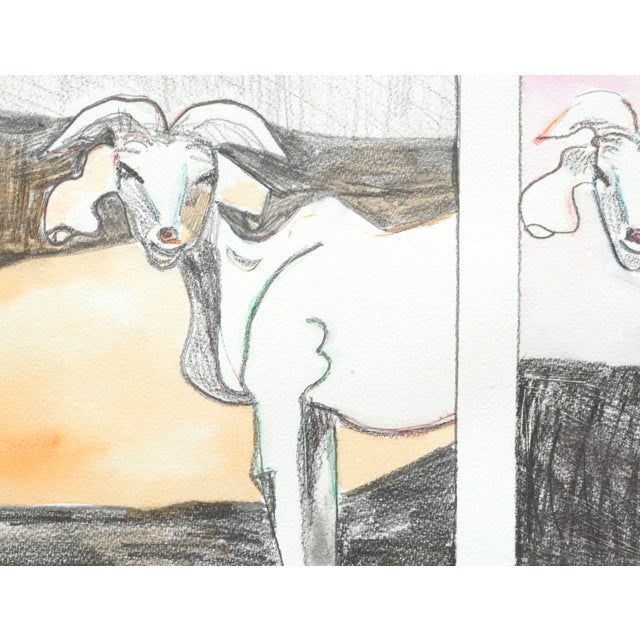 Contemporary Karen Druker "Six Goats" Contemporary Watercolor and Pencil on Paper Circa 2010 For Sale - Image 3 of 5