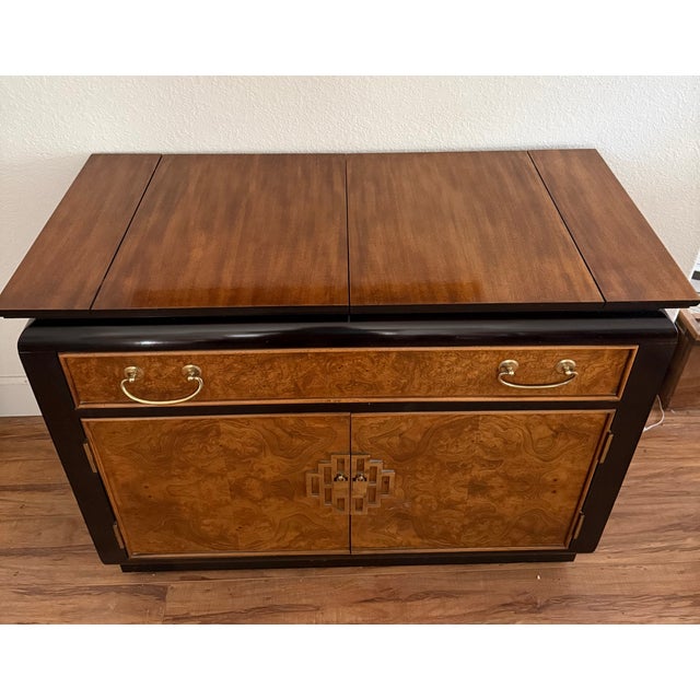 Black 1970s Century Furniture by Raymond Sobota Buffet Black Frame With Burl Wood For Sale - Image 8 of 11