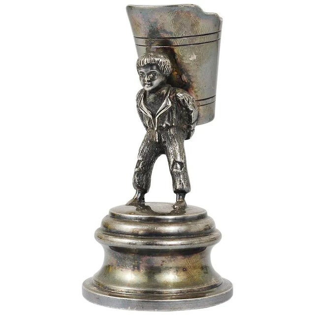 Art Nouveau Silver Toothpick Holder Displaying a Boy at Grape Harvest, 1920s For Sale - Image 11 of 11