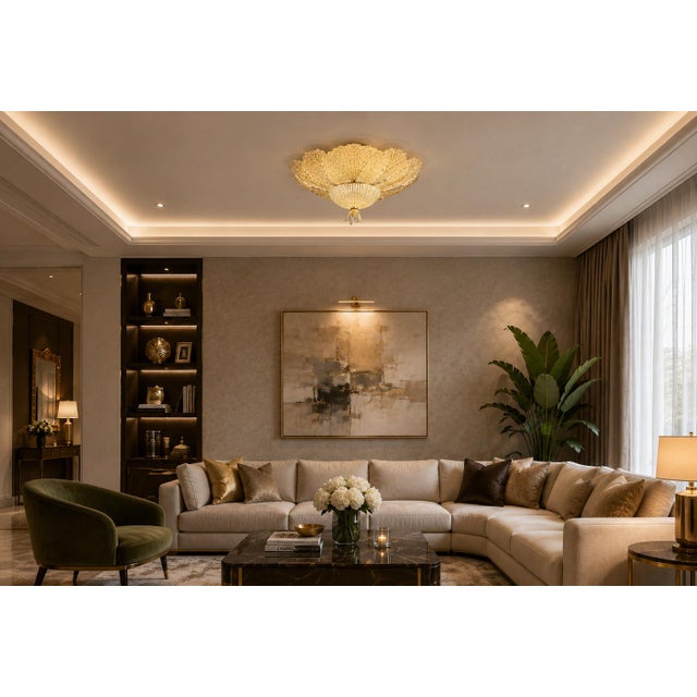 1970s Abu Dhabi, Murano Glass Gold Flush Mount For Sale - Image 6 of 11
