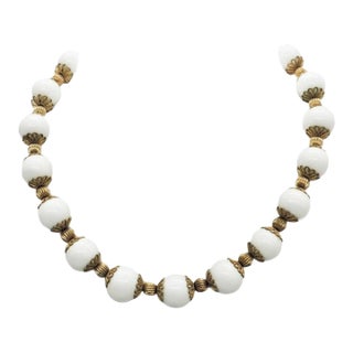 Vintage 1950s Signed Napier White Bead Necklace For Sale