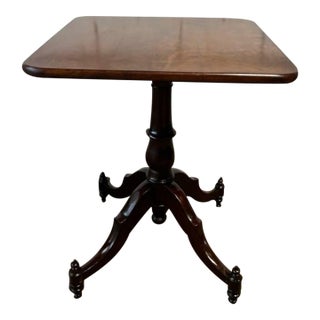Antique 19th Century Regency Style Mahogany Pedestal Base Square Top Side Table Lamp Table For Sale