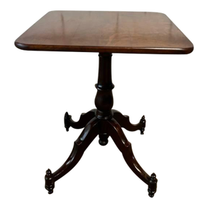 Antique 19th Century Regency Style Mahogany Pedestal Base Square Top Side Table Lamp Table