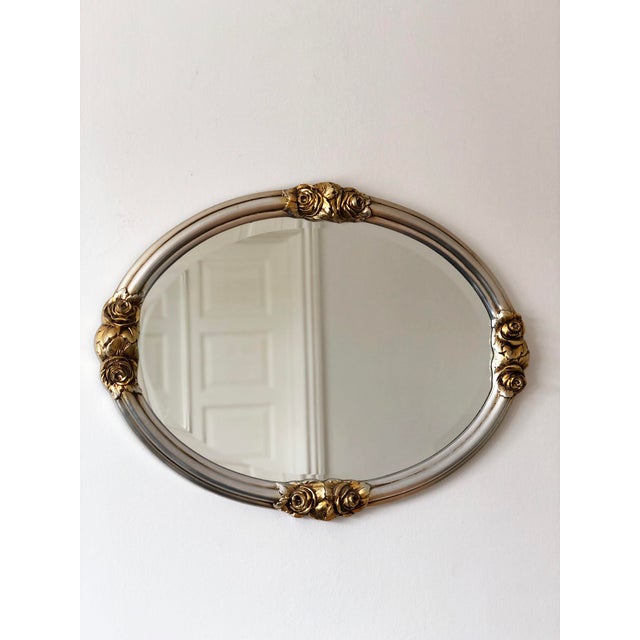 Silver Vintage Oval Silver Bevelled Mirror With Rose Accents For Sale - Image 8 of 10