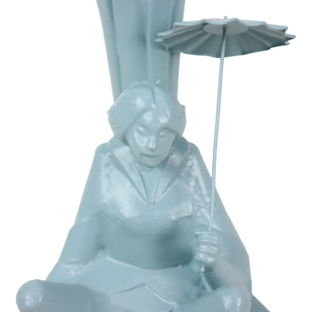 Metal Pair of Chinese Style Blue Tol Palm Tree and Figurine Table Lamps For Sale - Image 7 of 10