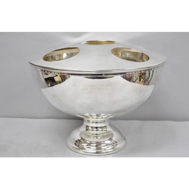International Silver Vintage Modern Pedestal Base Silver Plated 5 Bottle Champagne Chiller Ice Bucket For Sale - Image 4 of 17