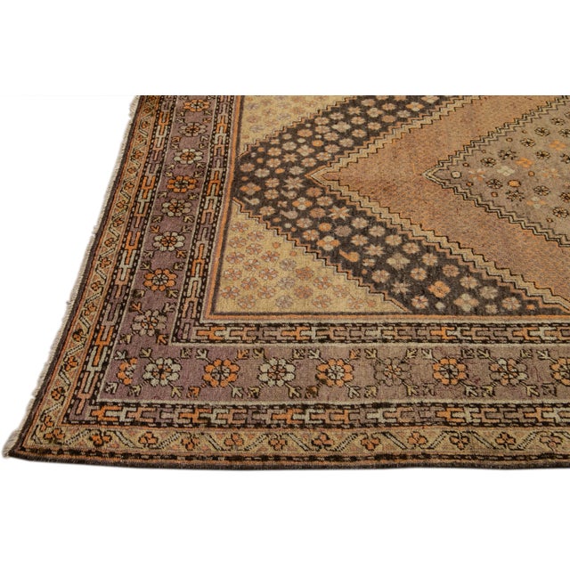 Antique Khotan Handmade Tan Medallion Wool Rug For Sale - Image 4 of 10