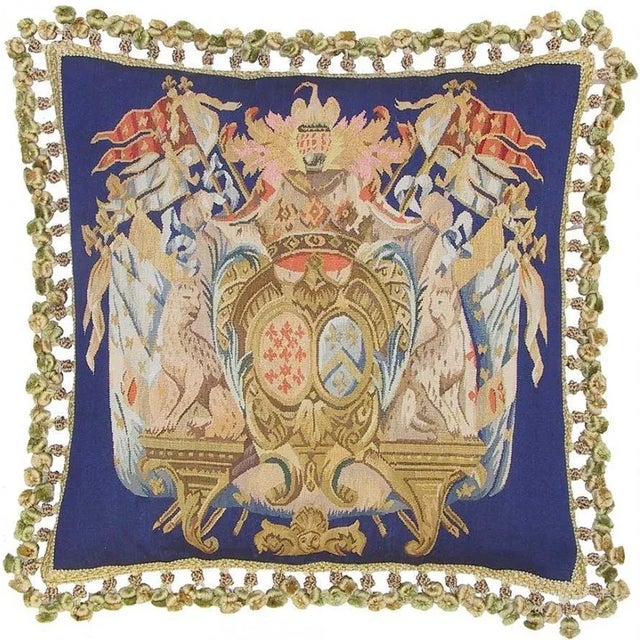 French Aubusson Royal Orb Blue 22"x22" Throw Pillow For Sale - Image 3 of 3