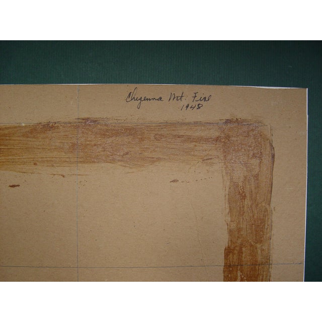 1948 Cheyenne Mountain Forest Fire Watercolor Painting For Sale - Image 4 of 4