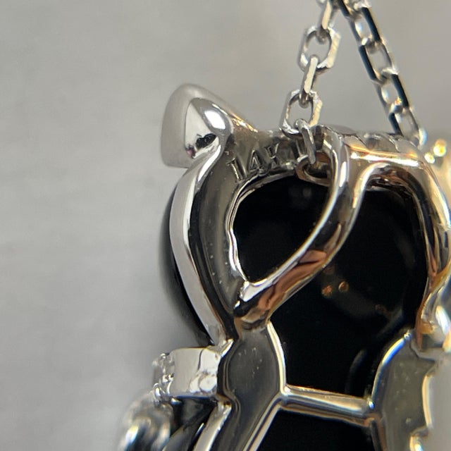 Onyx 14k White Gold Black Onyx & Diamond Cat Pendant Necklace For Sale - Image 8 of 9