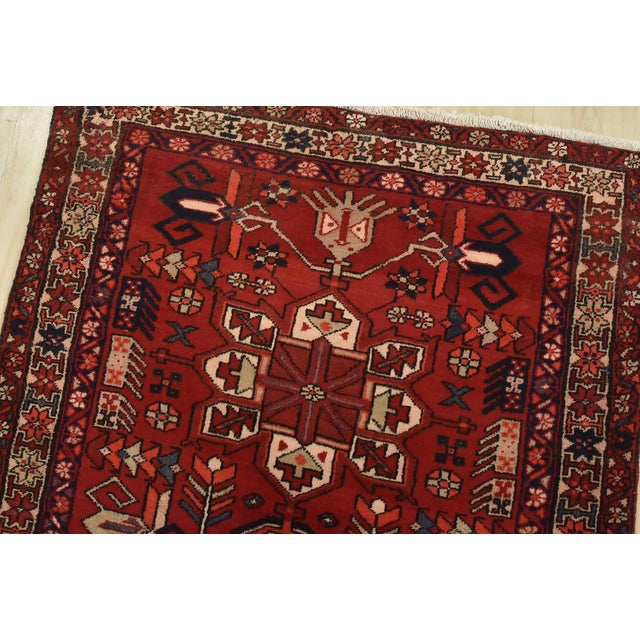 Karajeh Runner 3’7” X 10’3” Red Wool Vintage Tribal Hand-Knotted Oriental Rug For Sale In Philadelphia - Image 6 of 14