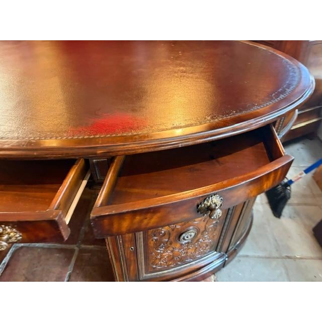 1970s Large Carved Mahogany Antique Style Leather Top Partners Desk For Sale - Image 10 of 15