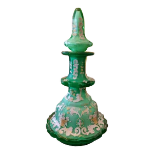 Antique Bohemian Glass Moser Emerald Green Large Perfume Bottle