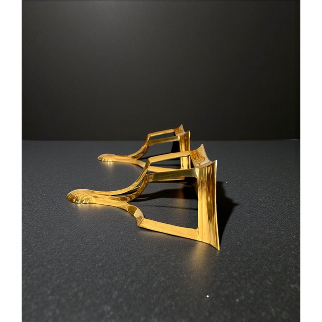 Metal Late 20th Century Pair Brass Wall Shelves-Art Deco-Hollywood Regency-Vintage Display-Classic-Metal For Sale - Image 7 of 9