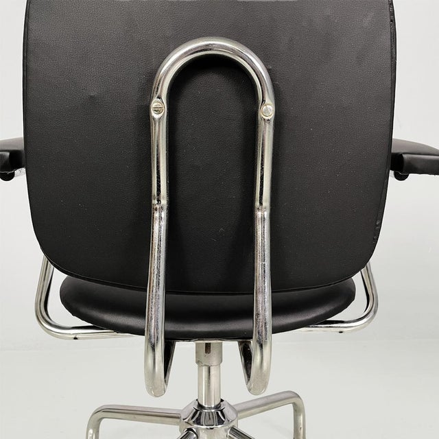 Metal Italian Modern Swivel Office Chairs in Steel and Faux Leather, 1960s, Set of 2 For Sale - Image 7 of 17