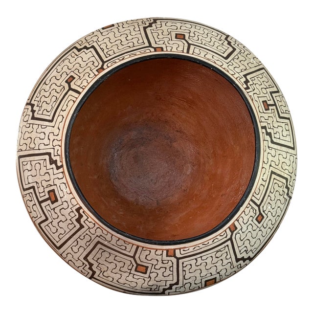 Monumental Shipibo Folk Art Polychrome Geometric Wood-Fired Vessel For Sale