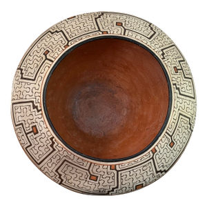 Monumental Shipibo Folk Art Polychrome Geometric Wood-Fired Vessel