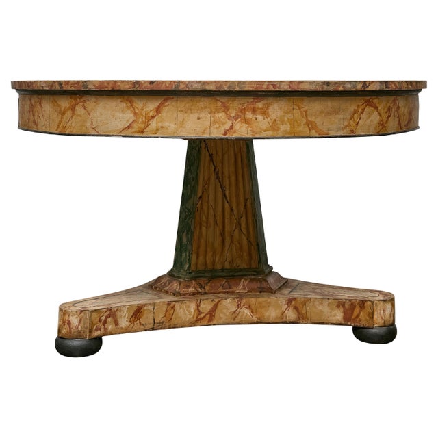 19th Century 19th Century Italian Faux Painted Center Table with Trompe-l’Œil Marble Finish For Sale - Image 5 of 12