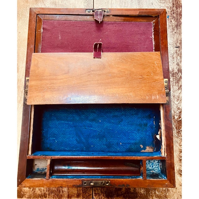 Maroon Late 18th Century Antique Walnut Travel or Lap Desk For Sale - Image 8 of 12