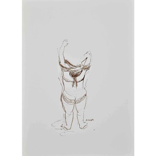 Roberto Cuccaro, Woman Dressing Up 1, Original Drawing, 2000s For Sale - Image 3 of 3