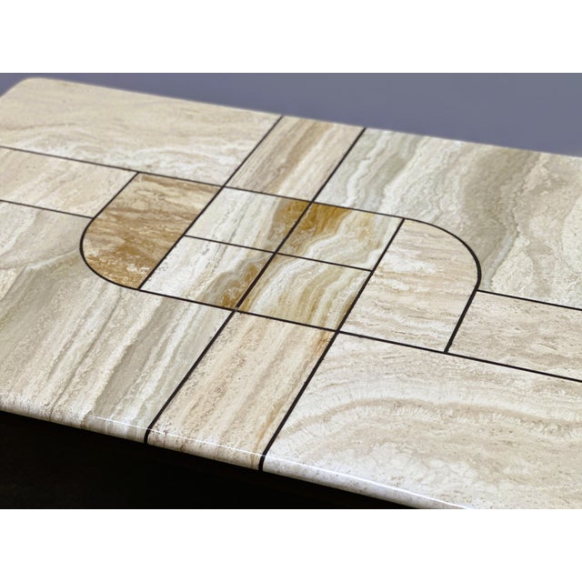 Beige Travertine Coffee Table with Sculptural Top and Oak Base, 1970s For Sale - Image 8 of 15