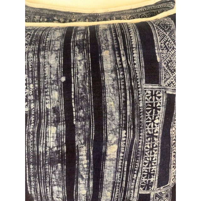 Tribal Distressed Blue and White Batik Pillows, Cotton and Linen, India For Sale - Image 3 of 8