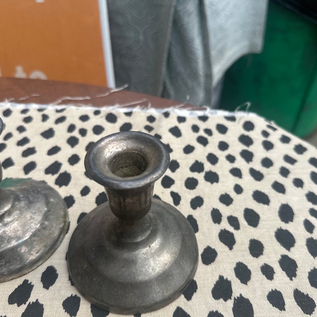 Pair of Small 1970s Silver-Tone Metal Candlestick Holders For Sale - Image 4 of 9