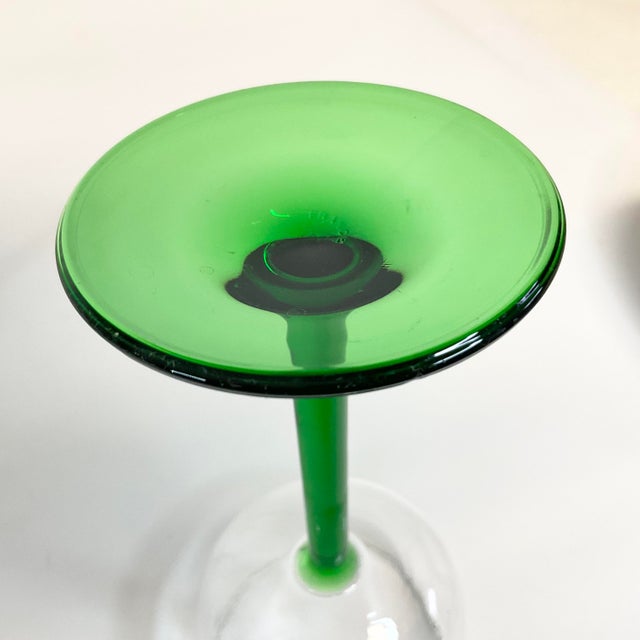 Mid 20th Century French Hollywood Regency Bottle Green Stem Wine Glasses - Set of 10. For Sale - Image 9 of 9