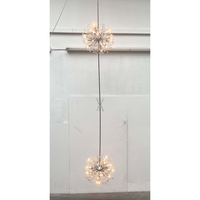Mid-Century Modern Austrian Double Snowflake Light Installation in Glass and Metal by Emil Stejnar for Rupert Nikoll, Vienna, Austria, 1950s For Sale - Image 14 of 18