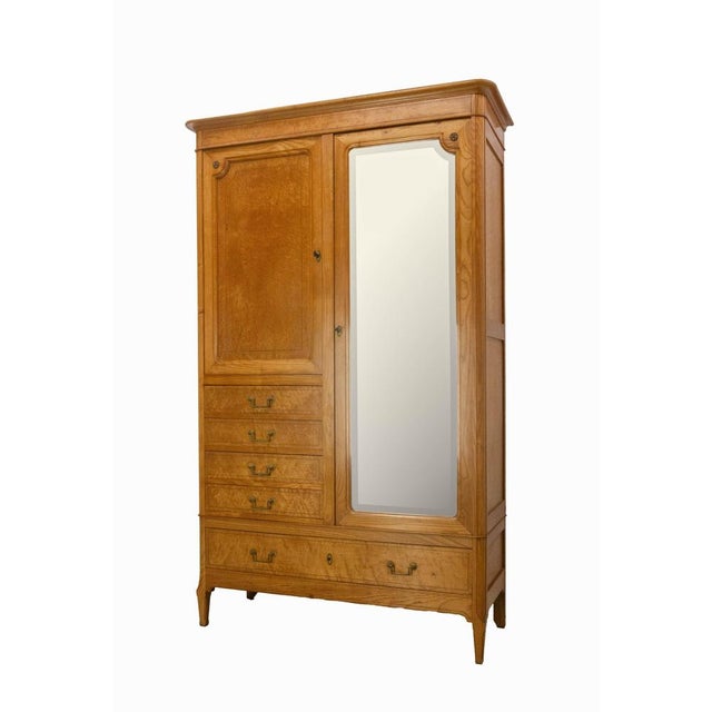 Art Nouveau French Dressing Armoire Beveled Mirror, 1920 For Sale - Image 3 of 18