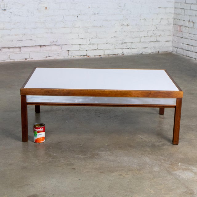 Mid-20th Century MCM Coffee or End Table Rectangular Walnut Frame & White Laminate Top For Sale - Image 18 of 18