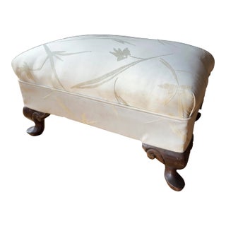 Mid-Century Period Chippendale Style Upholstered Footstool in White For Sale