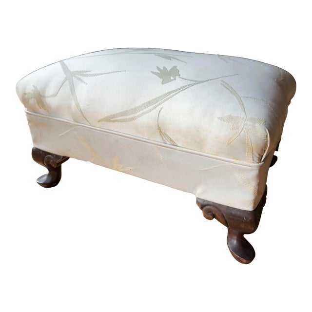Mid-Century Period Chippendale Style Upholstered Footstool in White For Sale