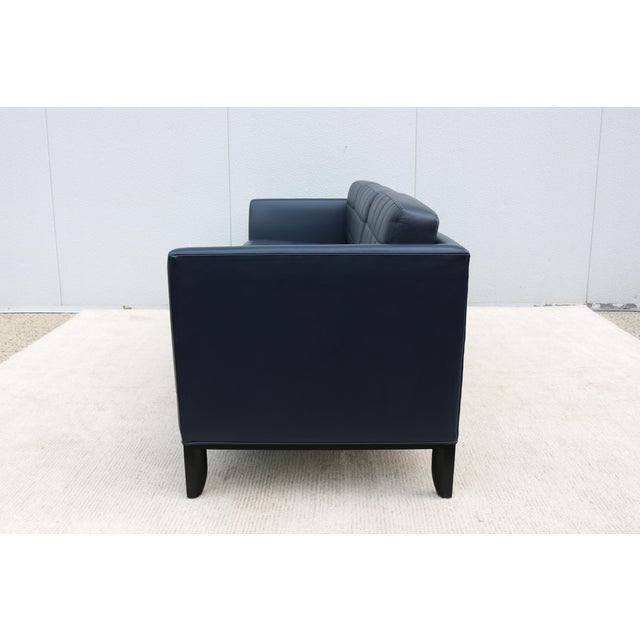 MCM Style Mark Goetz for Bernhardt Design Moreau Sofa in Navy Blue Leather For Sale - Image 10 of 18