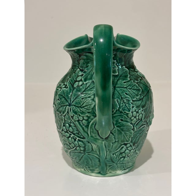 Ceramic Vintage Wedgwood Majolica Style Etruria & Barlaston Green Grapes & Leaves Pitcher For Sale - Image 7 of 12