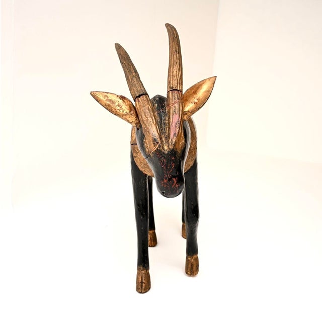 Antique Wood Parcel Gilt Sculpture of an Ibex, 1900 For Sale - Image 4 of 11