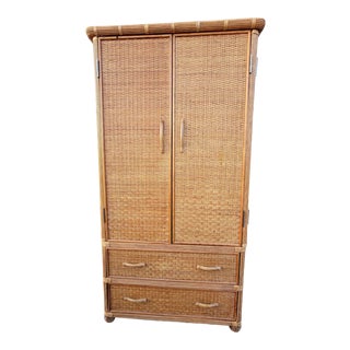 1990s Boho Wicker Rattan Wardrobe For Sale