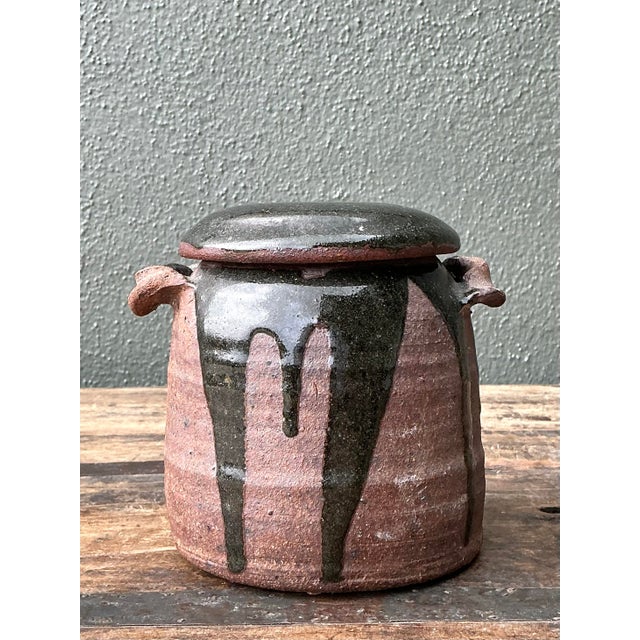Vintage Original Studio Pottery Drip Glaze Lidded Jar For Sale - Image 4 of 10