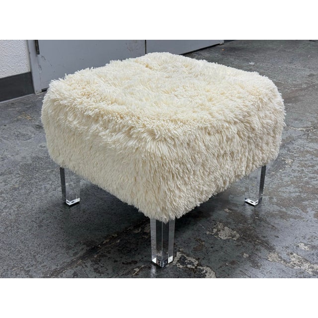 Skyline Furniture Faux Fur Ottoman For Sale - Image 4 of 12