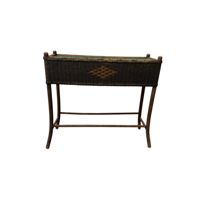 Antique Woven Hemp Plant Stand Wood Turned Spindle Legs For Sale - Image 4 of 11