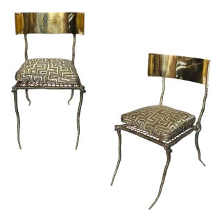 Pair of Polished Brass Klismos Chairs With Snake Design For Sale