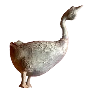 Art Deco Garden Statue Ornament in the Form of a Bronze Goose Sculpture with Verdigris Patina