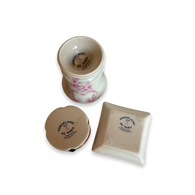 2000 - 2009 Vintage Limoges Porcelain Three-Piece Boudoir Set With Pink Roses For Sale - Image 5 of 11