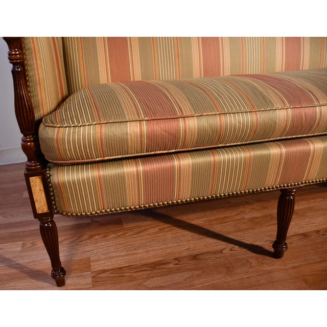 Wood 1910 Antique Hickory English Sheraton Mahogany & Maple Inlay Spring-Seat Sofa For Sale - Image 7 of 13